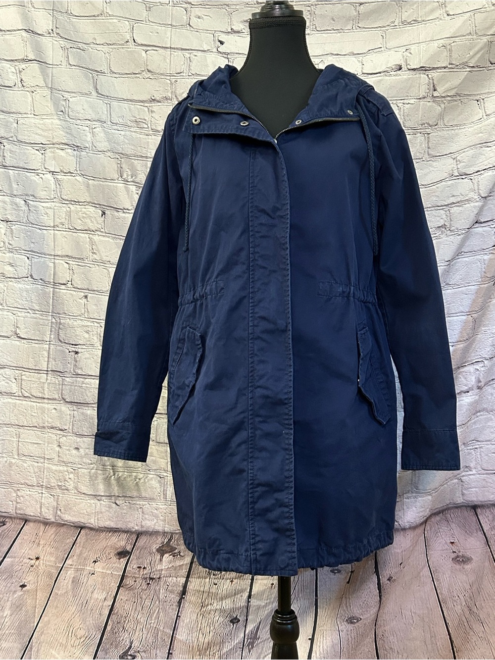 Forever 21 Navy Hooded Trench Coat